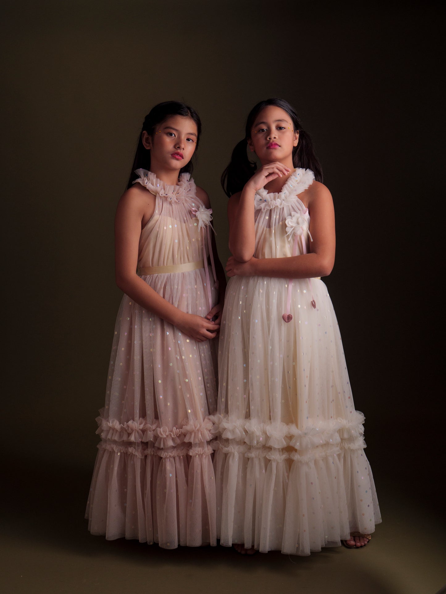 Thea Long tulle dress in Champagne -  Pre order