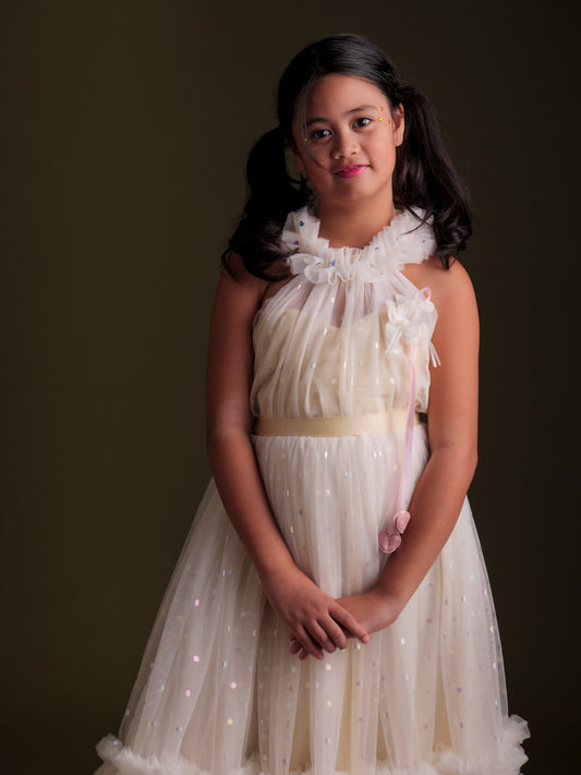 Thea long tulle dress in Ivory - Preorder