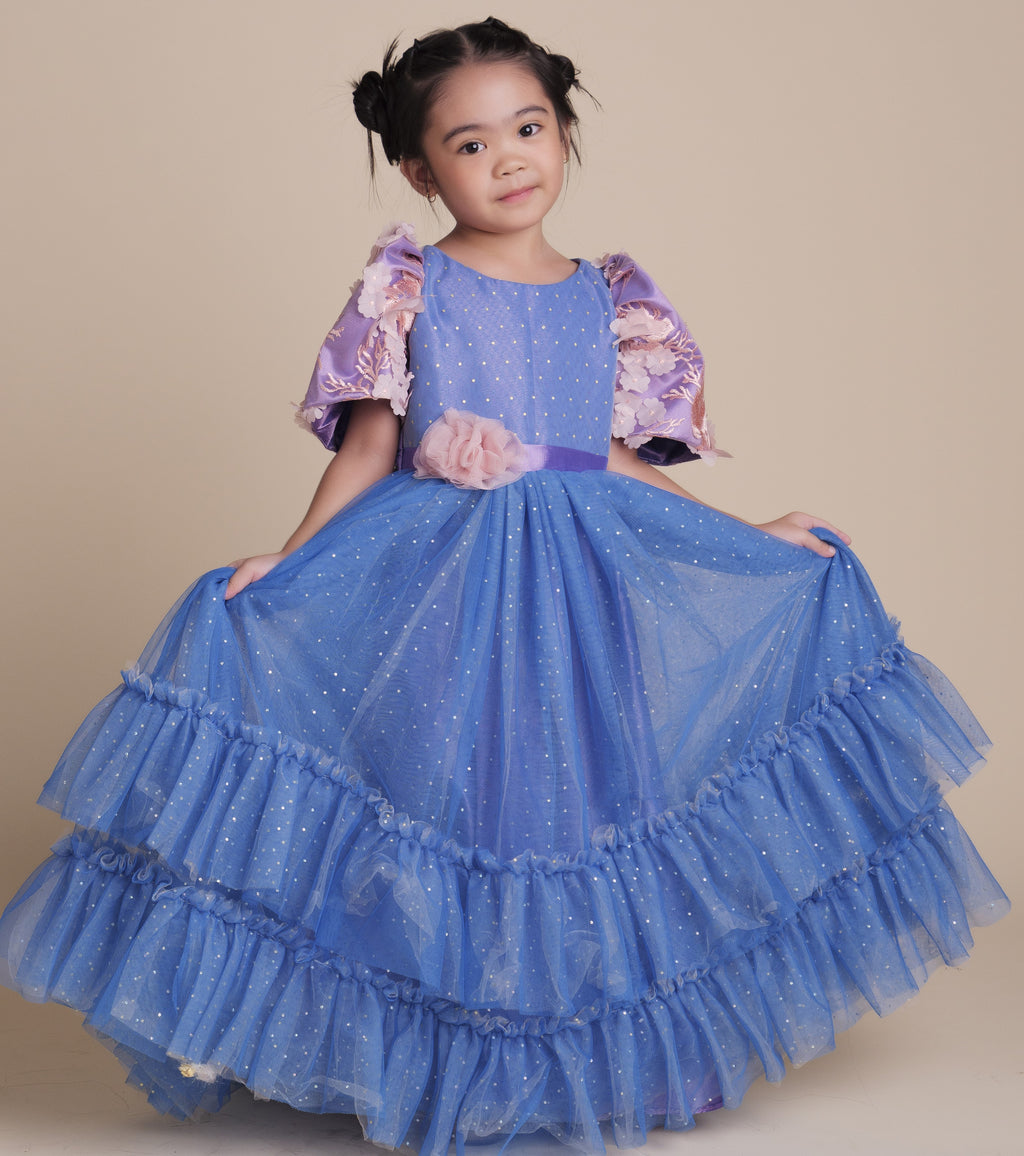 Margarette  Filipiniana Long Dress in Azul
