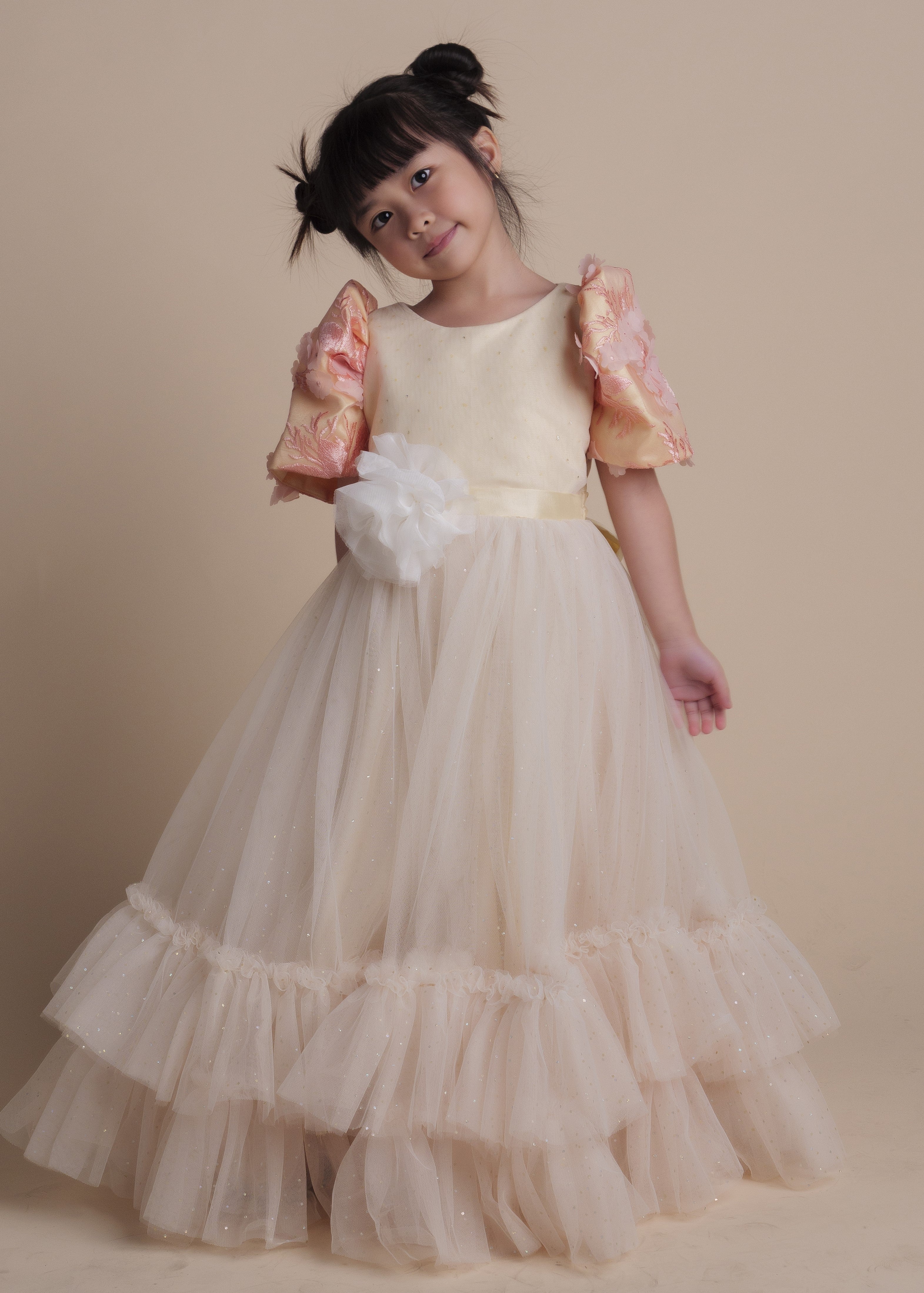 Margarette  Filipiniana Long Dress in Cream