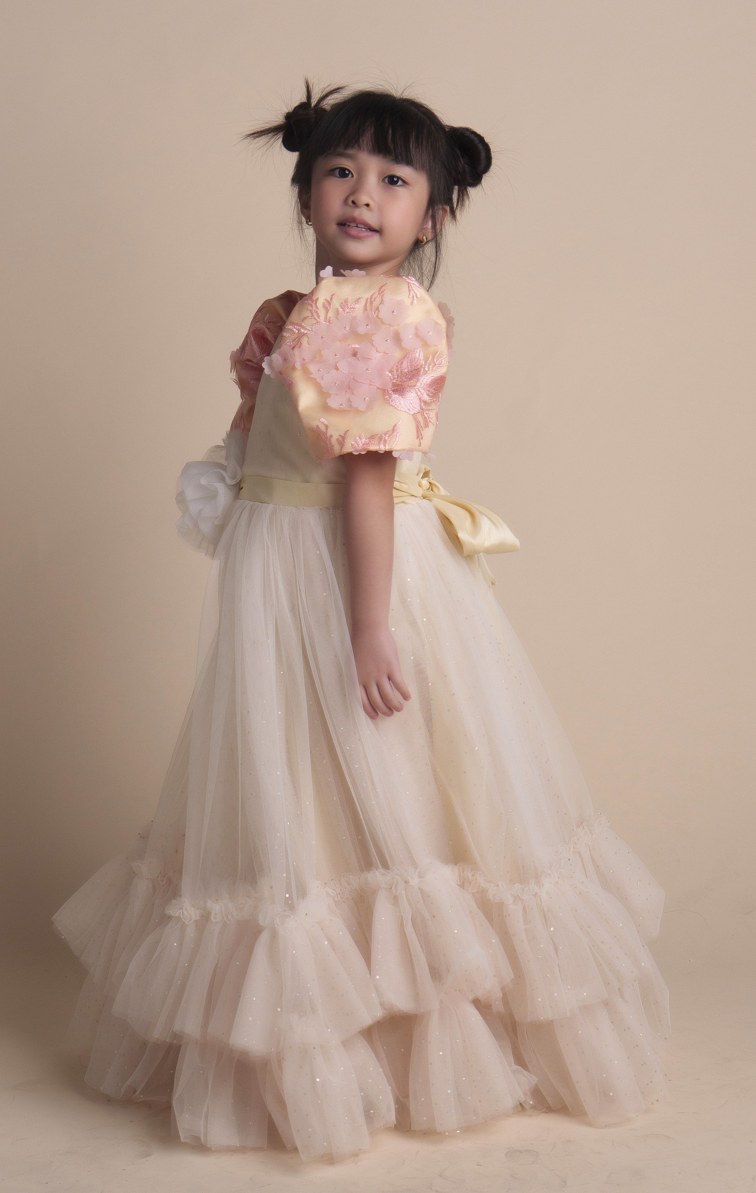 Margarette  Filipiniana Long Dress in Cream