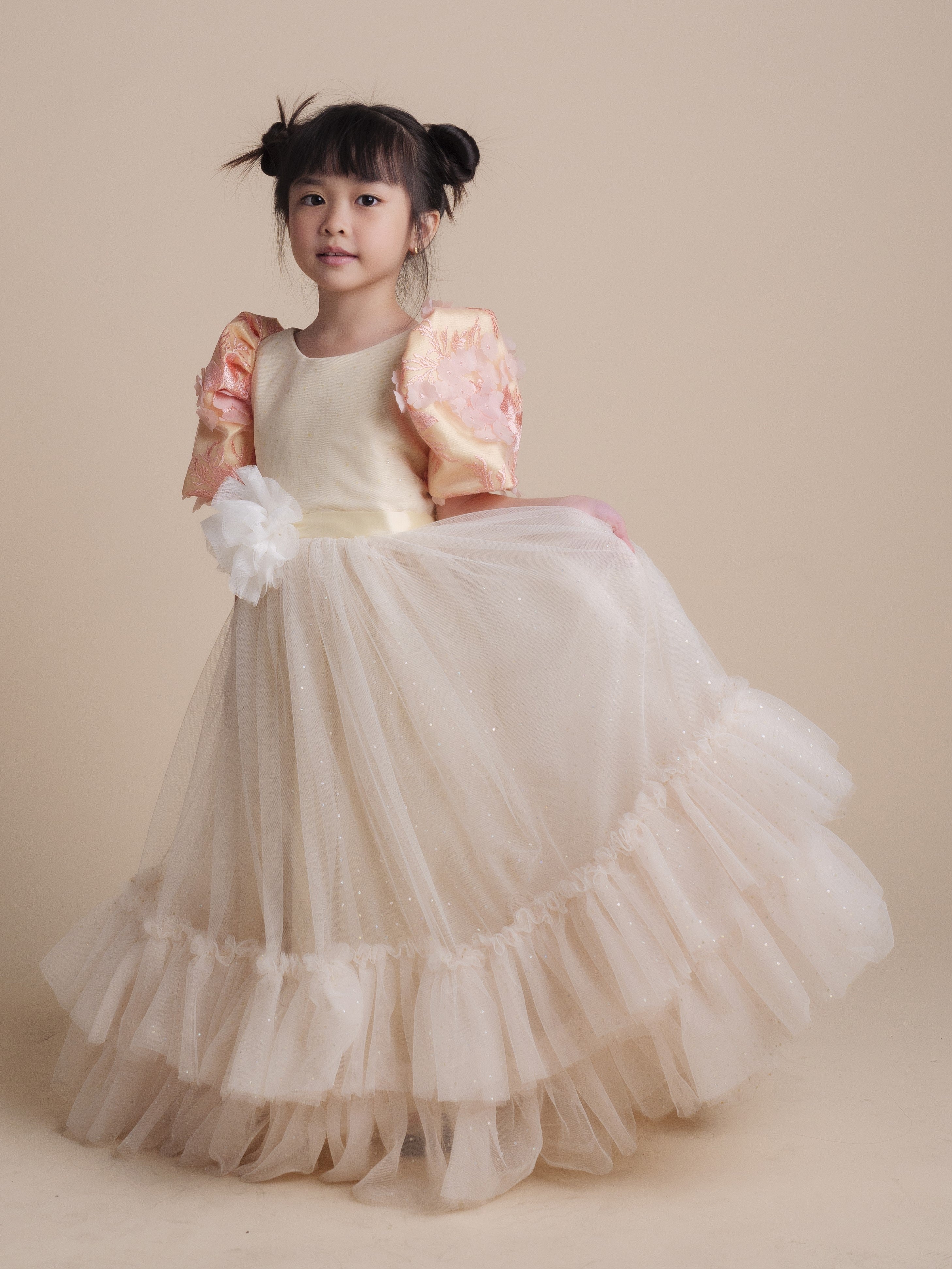 Margarette Filipiniana Long Dress in Cream Tiddletots Margarette Filipiniana Long Dress in Cream Tiddletots