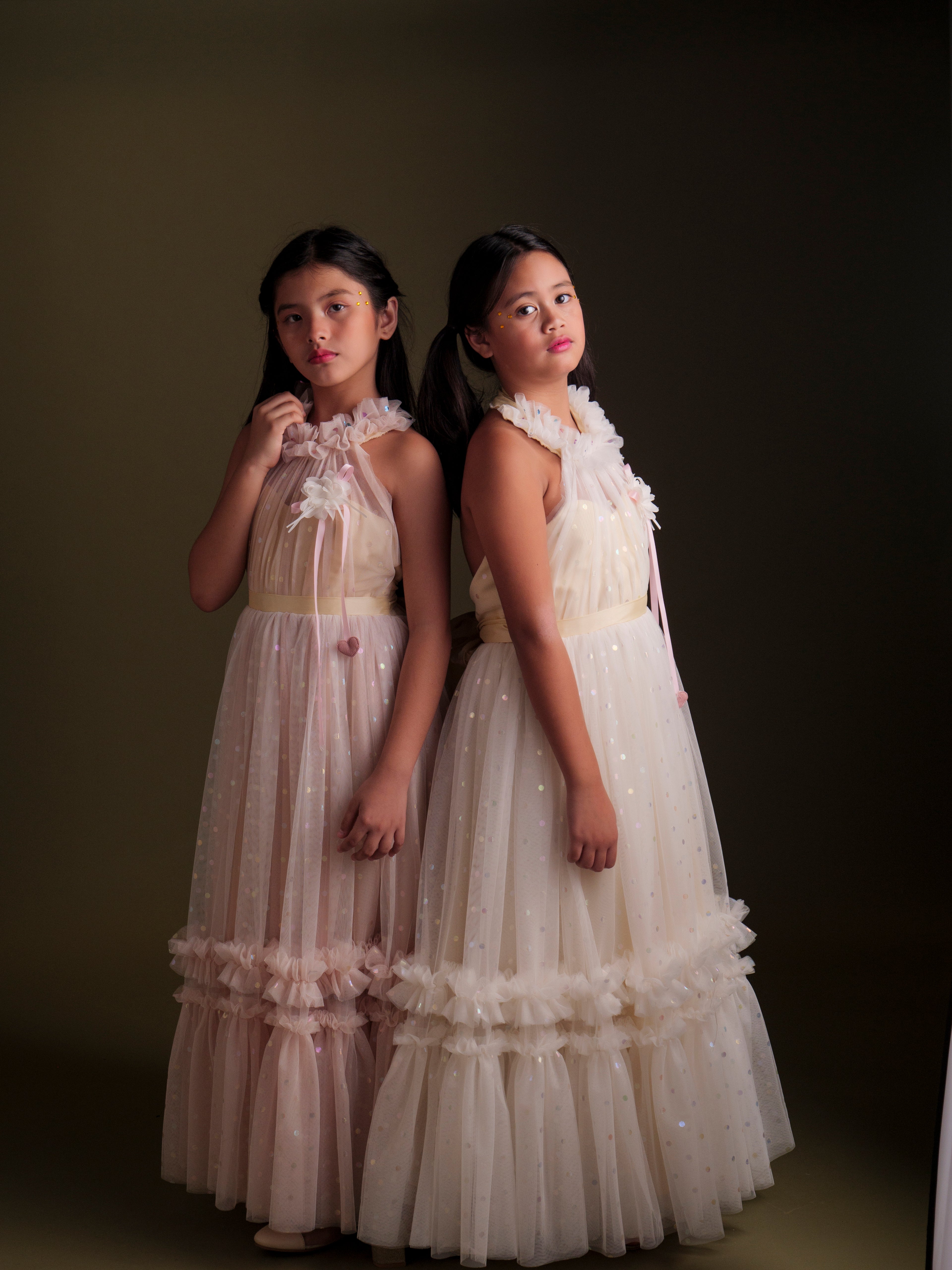 Thea Long tulle dress in Champagne -  Pre order