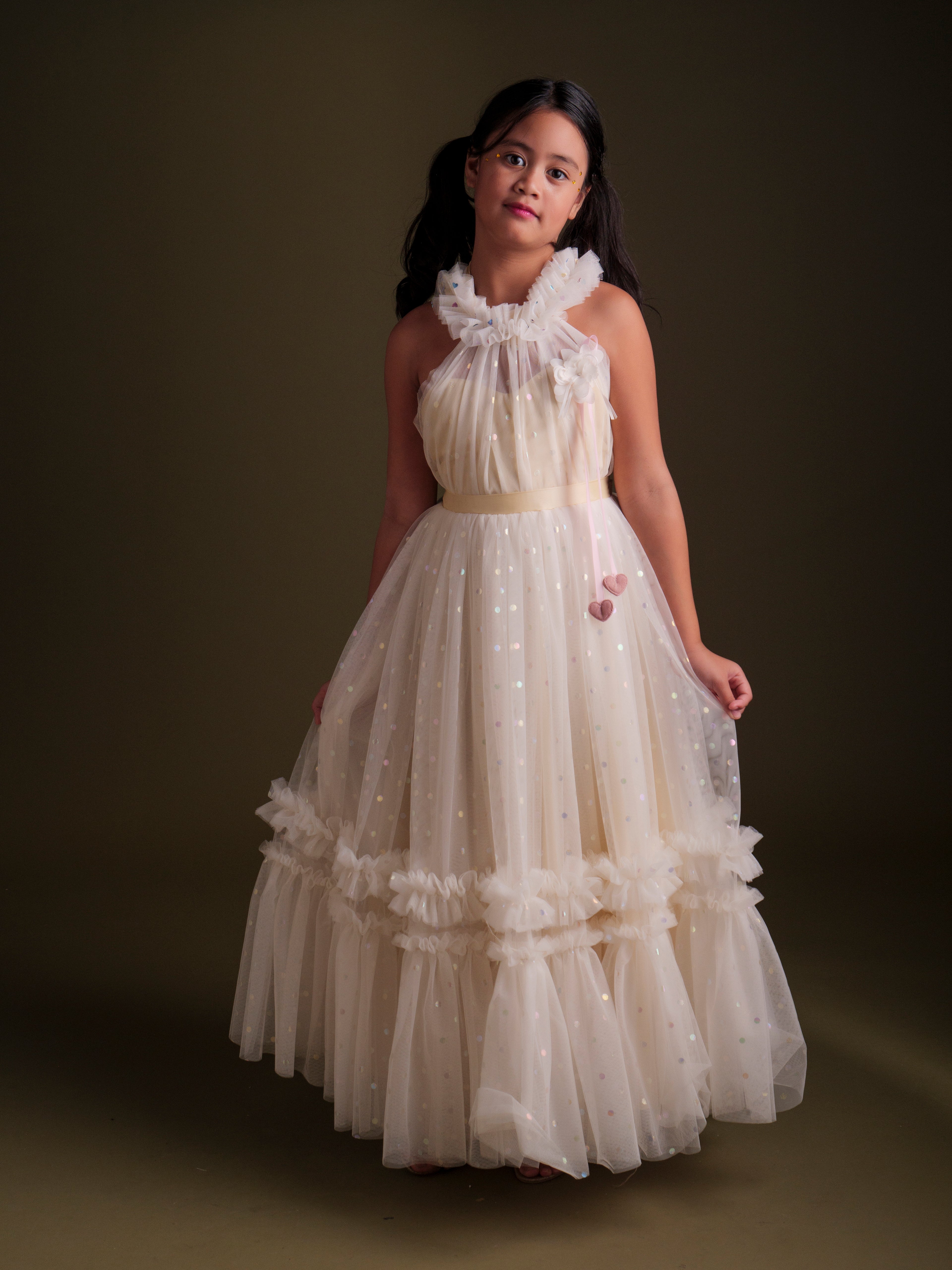 Thea long tulle dress in Ivory - Preorder