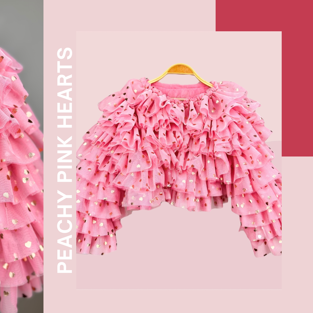 Frou frou Jacket in Peachy pink hearts